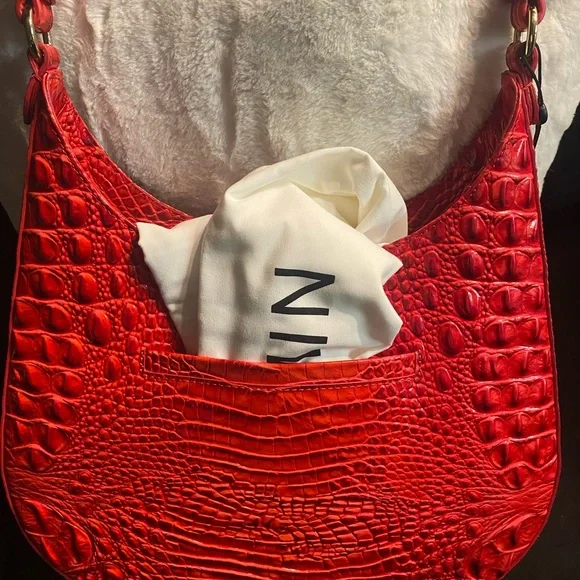 BNWT Brahmin Red (Sriracha))Croc-Embossed Shoulder Bag